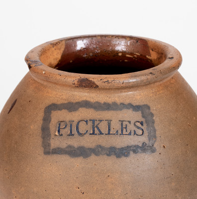 Scarce Small-Sized Clarkson Crolius (New York City) Stoneware PICKLES Jar