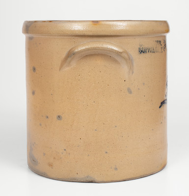 Rare C.W. BRAUN. / BUFFALO, N.Y. Stoneware Crock w/ Cobalt Dog Decoration