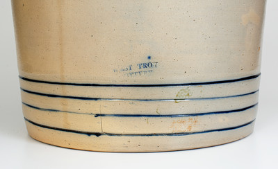 Highly Important WEST TROY POTTERY Twenty-Gallon Stoneware Keg w/ Elaborate Cobalt Landscape