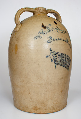 Monumental Patriotic Stoneware Jug w/ Elaborate Incised American Flag and Pewamo, Michigan Advertising