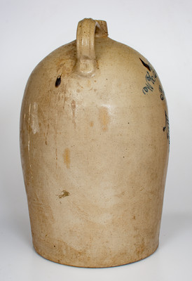 Monumental Stoneware Jug with Elaborate Incised American Flag and Pewamo, Mich. Advertising