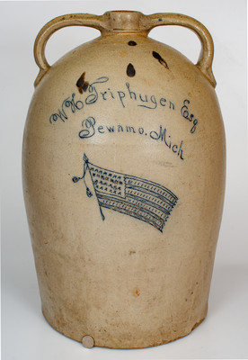 Double-Handled Stoneware Presentation Jug for Michigan Merchant, probably Akron