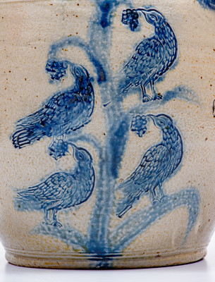Extremely Rare and Important BOSTON Stoneware Jar w/ Bird-in-Tree Motif, Jonathan Fenton, late 18th century