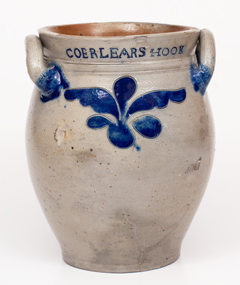 Extremely Rare and Important Thomas Commeraw Stoneware Jar with Incised Decoration Impressed COERLEARS HOOK / N. YORK
