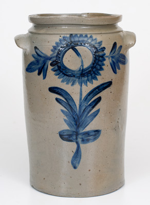 Exceptional B.C. MILBURN / ALEXA (Alexandria, VA) Stoneware Jar w/ Profuse Floral Decoration, circa 1850