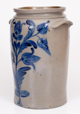 Outstanding 2 Gal. Stoneware Jar with Elaborate Sunflower Decoration, Stamped 