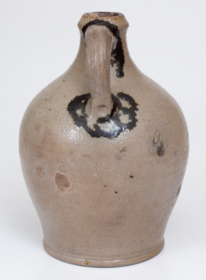 Rare and Fine Small-Sized New York City Stoneware Jug w/ Brown Slip Decoration, 18th century