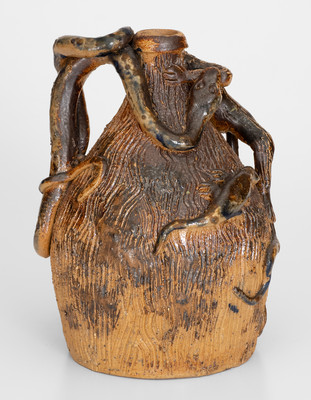 Extremely Rare Temperance Jug attrib. Simeon L. Bray, Evansville, Indiana w/ Snake, Lizard, and Monkey Decorations