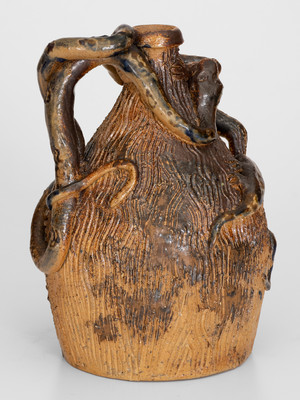 Extremely Rare Temperance Jug attrib. Simeon L. Bray, Evansville, Indiana w/ Snake, Lizard, and Monkey Decorations