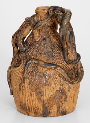 Extremely Rare Temperance Jug attrib. Simeon L. Bray, Evansville, Indiana w/ Snake, Lizard, and Monkey Decorations