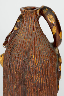 Rare Albany-Slip-Glazed Simeon L. Bray (Evansville, IN) Stoneware Snake Jug, Incised 