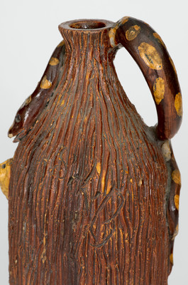 Rare Albany-Slip-Glazed Stoneware Snake Jug, Incised 