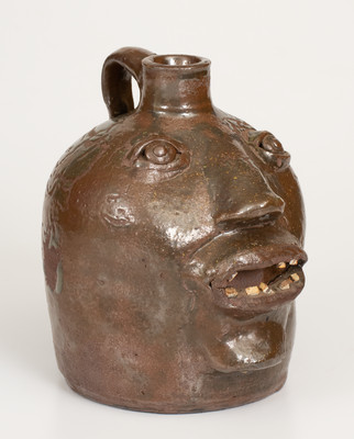 Rare Glazed Early-Period Stoneware Face Jug, attrib. Brown Family, Atlanta, GA or Arden, NC, first quarter 20th century