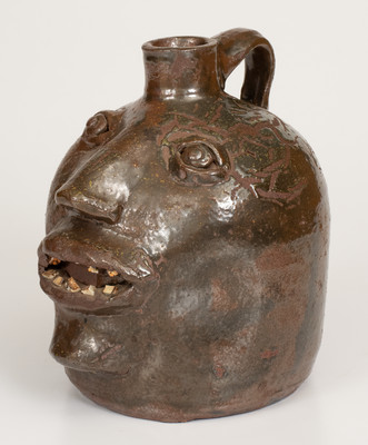 Rare Glazed Early-Period Stoneware Face Jug, attrib. Brown Family, Atlanta, GA or Arden, NC, first quarter 20th century