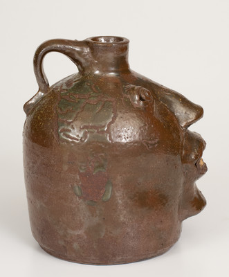 Rare Glazed Early-Period Stoneware Face Jug, attrib. Brown Family, Atlanta, GA or Arden, NC, first quarter 20th century