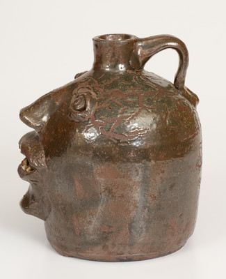 Rare Glazed Early-Period Stoneware Face Jug, attrib. Brown Family, Atlanta, GA or Arden, NC, first quarter 20th century