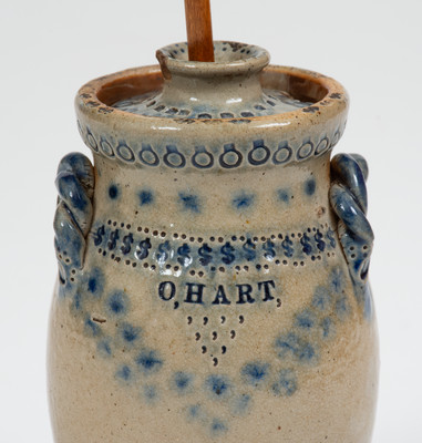 Outstanding Hart Family, Sherburne or Ogdensburg, New York Miniature Stoneware Presentation Churn and Dasher, 