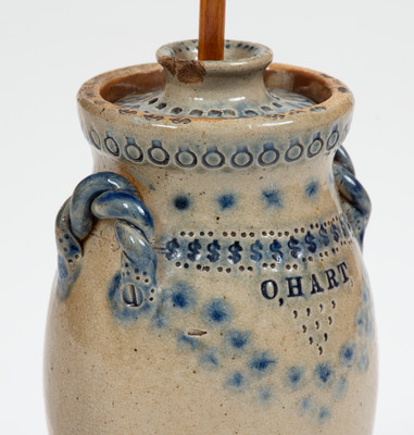 Outstanding Hart Family, Sherburne or Ogdensburg, New York Miniature Stoneware Presentation Churn and Dasher, 