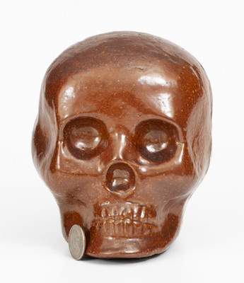 Rare Sewer Tile Sculpture of a Skull, Signed and Dated