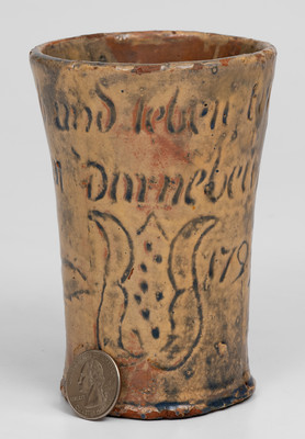 Incised Redware Cup, Moravian Pottery and Tile Works, Doylestown, PA, late 19th or early 20th century