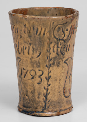 Incised Redware Cup, Moravian Pottery and Tile Works, Doylestown, PA, late 19th or early 20th century