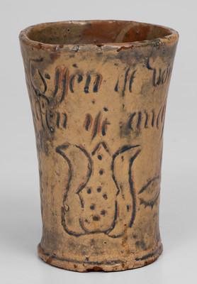 Incised Redware Cup, Moravian Pottery and Tile Works, Doylestown, PA, late 19th or early 20th century