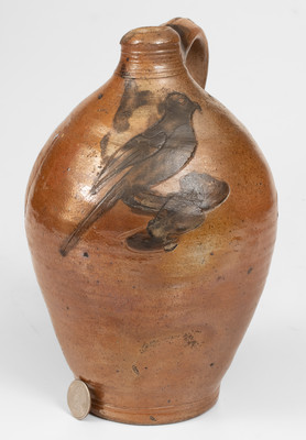 Extremely Rare Small-Sized Manhattan Stoneware Incised Bird Jug, probably David Morgan, late 18th / early 19th century