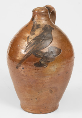 Extremely Rare Small-Sized Manhattan Stoneware Incised Bird Jug, probably David Morgan, late 18th / early 19th century