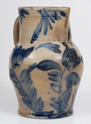 Attrib. Richard C. Remmey, Philadelphia, PA Stoneware Pitcher w/ Elaborate Cobalt Floral Decoration, circa 1870