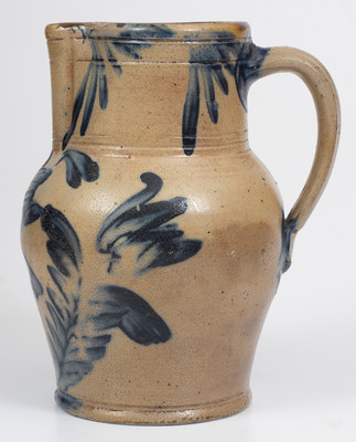 Attrib. Richard C. Remmey, Philadelphia, PA Stoneware Pitcher w/ Elaborate Cobalt Floral Decoration, circa 1870