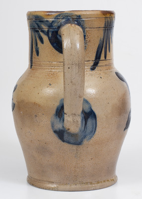 Attrib. Richard C. Remmey, Philadelphia, PA Stoneware Pitcher w/ Elaborate Cobalt Floral Decoration, circa 1870