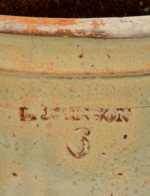 Rare L. JOHNSON (Lorenzo Johnson, Newstead, Erie County, NY) Redware Jar, c1850-1886