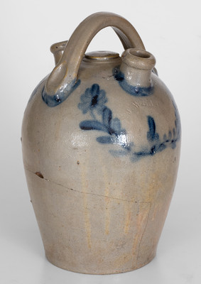 Very Rare J. WEAVER (Beaver) Stoneware Harvest Jug w/ Cobalt Floral Decoration, circa 1865