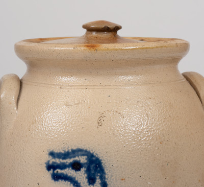 Extremely Rare EDMANDS & CO. (Charlestown, Mass.) One-Gallon Lidded Stoneware Jar w/ Seated Dog Decoration