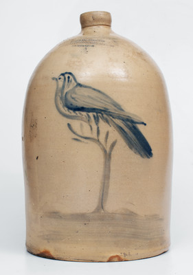 Exceptional CHATHAM (Canada West) Stoneware Advertising Jug w/ Elaborate Bird-on-Branch Decoration