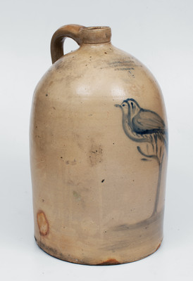 Exceptional CHATHAM (Canada West) Stoneware Advertising Jug w/ Elaborate Bird-on-Branch Decoration