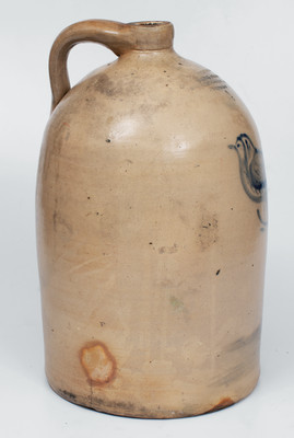 Exceptional CHATHAM (Canada West) Stoneware Advertising Jug w/ Elaborate Bird-on-Branch Decoration