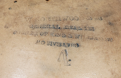 Exceptional CHATHAM (Canada West) Stoneware Advertising Jug w/ Elaborate Bird-on-Branch Decoration