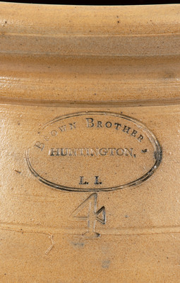 Very Rare BROWN BROS. / HUNTINGTON, Long Island Stoneware Jar Inscribed 