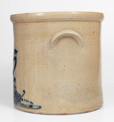 Six-Gallon E & L P NORTON / BENNINGTON, VT Stoneware Crock w/ Cobalt Bird on Stump