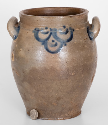 Attrib. Clarkson Crolius, Sr., Manhattan, NY Stoneware Jar w/ Cobalt Drape Decoration, early 19th century