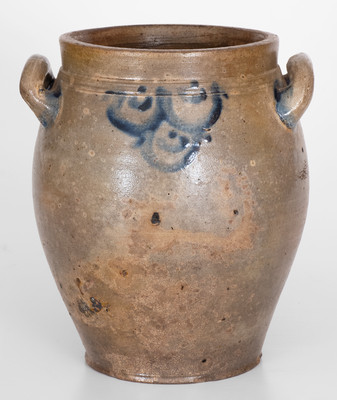 Attrib. Clarkson Crolius, Sr., Manhattan, NY Stoneware Jar w/ Cobalt Drape Decoration, early 19th century