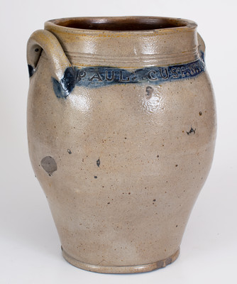 Three-Gallon PAUL CUSHMAN Cobalt-Decorated Stoneware Jar, Albany, NY, early 19th century