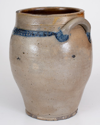 Three-Gallon PAUL CUSHMAN Cobalt-Decorated Stoneware Jar, Albany, NY, early 19th century