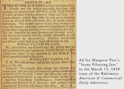 Very Rare Filtering Water Cooler attrib. Margaret Parr, Baltimore, MD, circa 1835-1840