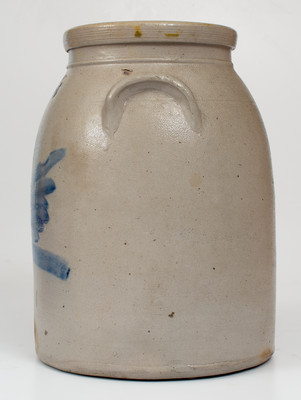 Rare 3 Gal. Northeastern Stoneware Jar w/ Cobalt Swan Decoration