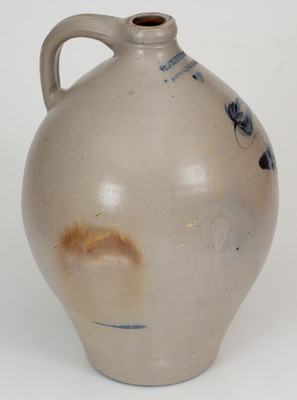 3 Gal. L. NORTON / BENNINGTON, VT Stoneware Jug w/ Floral Decoration, circa 1830