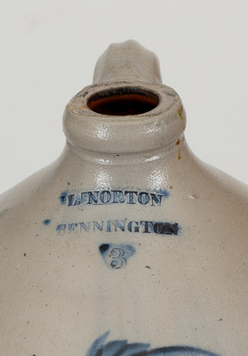 3 Gal. L. NORTON / BENNINGTON, VT Stoneware Jug w/ Floral Decoration, circa 1830