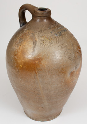 Very Rare G. BENTON & L. STEWART / HARTFORD Stoneware Jug w/ Elaborate Incised and Impressed Decoration