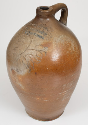 Very Rare G. BENTON & L. STEWART / HARTFORD Stoneware Jug w/ Elaborate Incised and Impressed Decoration